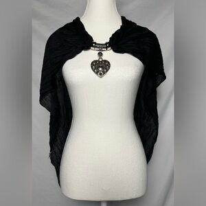 ARTIZAN BY ROBIN BARRE Black Silver Heart Pendant Scarf Shawl